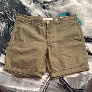 Tailor Vintage Tan Flat Front Shorts Casual Cotton Twill